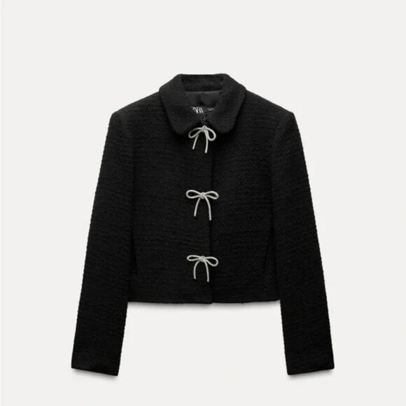 ZARA BOW BUTTON TEXTURED JACKET